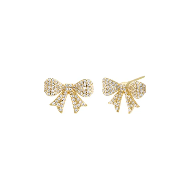 Women’s v-neck dresses for elegant touch -Mini Pave Bow Tie Stud Earring | Clear CZ | 14K Gold Plated