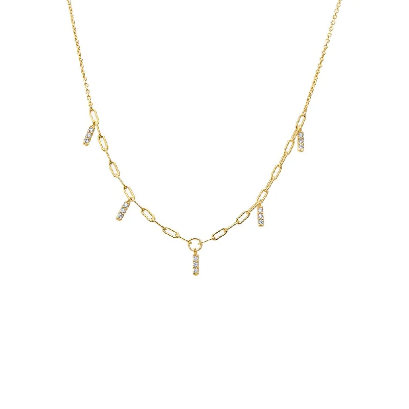 Women’s cotton dresses for comfortable wear -Pave Dangling Mini Bar Necklace | Clear CZ | Gold