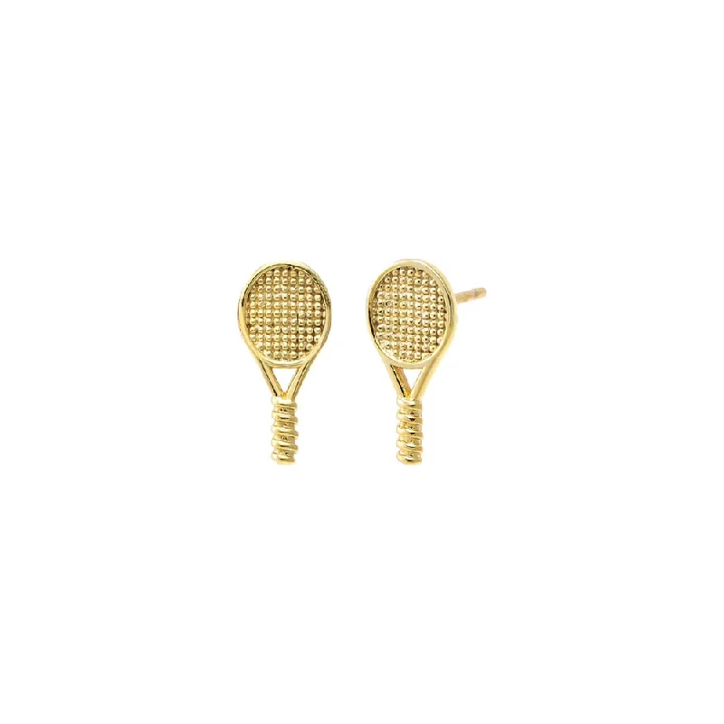 Women’s backless dresses for bold fashion -Mini Solid Tennis Racket Stud Earring | 14K Gold Plated