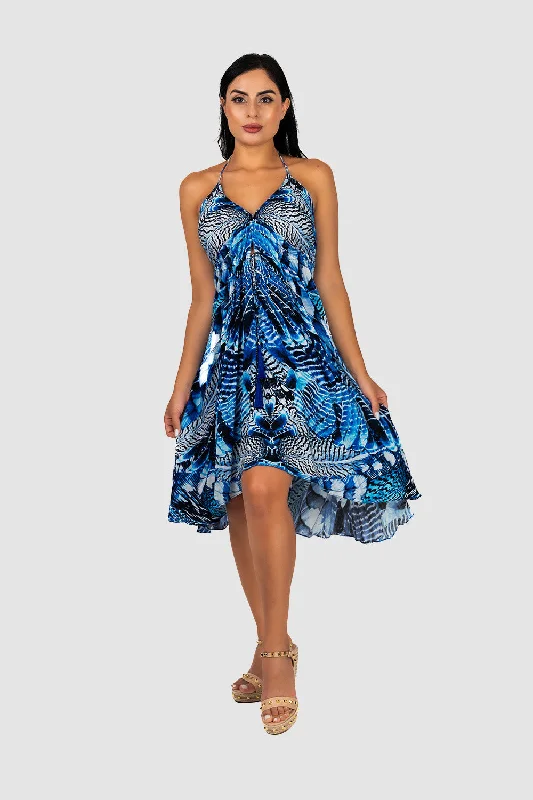 Women’s velvet maxi dresses for luxurious appeal -Blue Feather Mini Dress