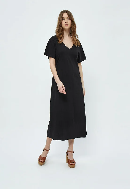 Women’s bodycon midi dresses for sophisticated style -Dina GOTS Short Sleeve Midcalf Dress - Black