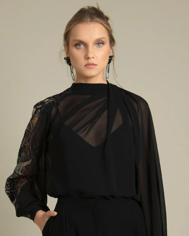 Women’s pleated tops for textured elegance -Embroidered Details Top