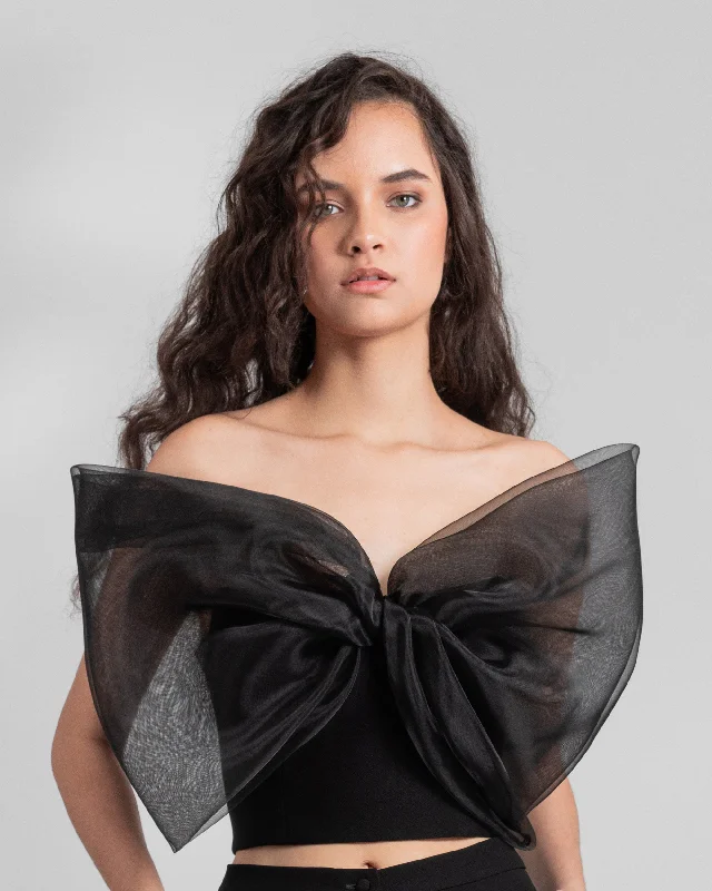 Women’s oversized shirts for relaxed vibe -Strapless Bow-Like Top