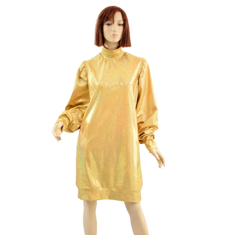 Women’s cotton shift dresses for laid-back style -Gold Sparkly Jewel Sweatshirt Style Mini Dress