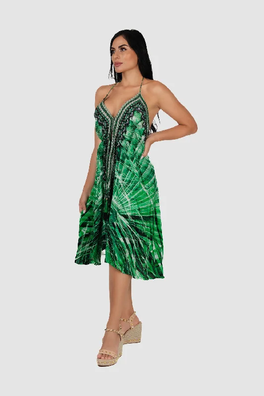 Women’s strapless dresses for summer events -Green Palm 2C Mini Dress