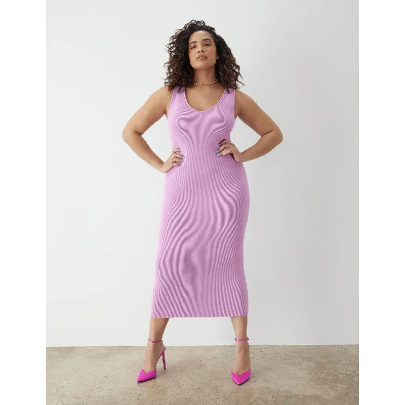 Women’s holiday dresses for festive season -Gstq Ribbed V-Neck Dress Lilac