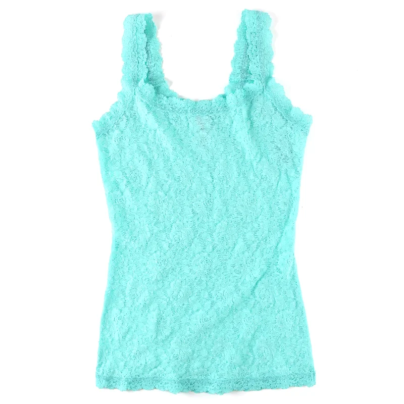 Women’s chiffon tops for airy, light feel -Signature Lace Unlined Camisole | Bright Aqua Blue