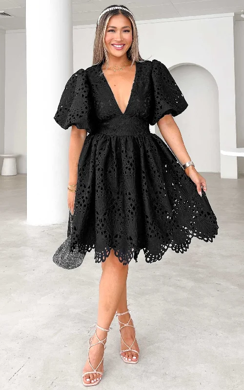 Women’s smock dresses for comfortable fashion -Hazelle Lace Dress - Black