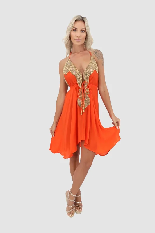 Women’s boho dresses for bohemian chic -Mallorca Orange Short Dress