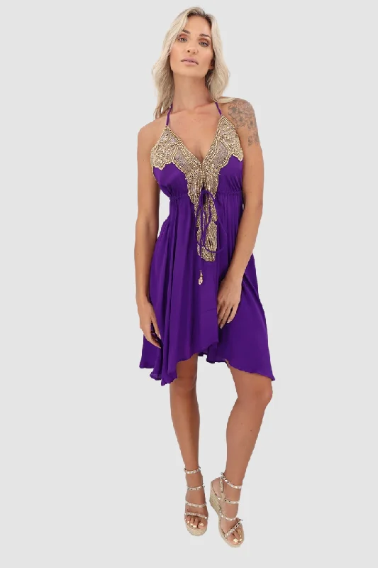 Women’s empire waist dresses for flattering silhouette -Mallorca Purple Short Dress