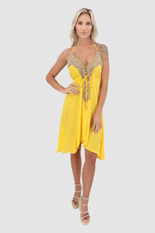 Women’s vintage dresses for retro style -Mallorca Yellow Short Dress