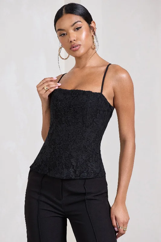 Women’s sweater tops for cozy fall looks -Last Look | Black Lace Strappy Corset Top