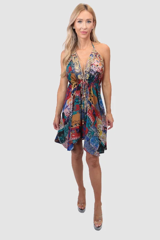 Women’s maxi dresses with pockets for casual wear -Santorini Multi Art Short Dress