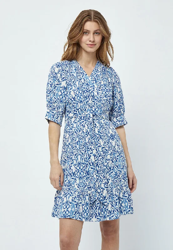 Women’s vintage dresses for retro style -Nicoline Short Wrap Dress - Marina Blue Print