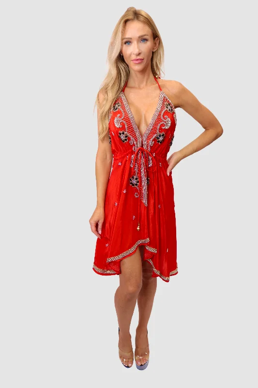 Women’s pleated maxi dresses for elegant vibe -Bali Red Short Dress