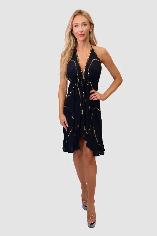 Women’s satin slip dresses for soft and luxurious fit -Tulum Black W Gold Short Dress