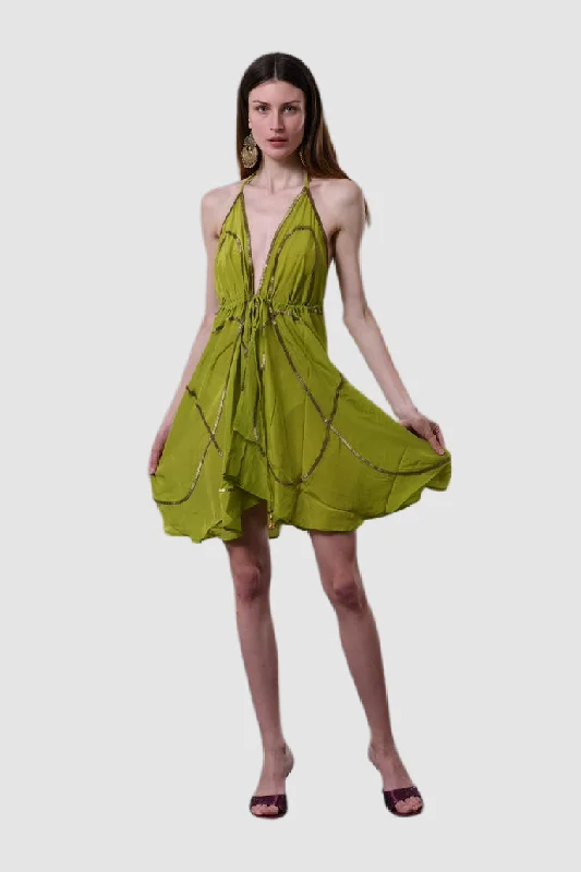 Women’s formal dresses for weddings -Lime W Gold Short Dress