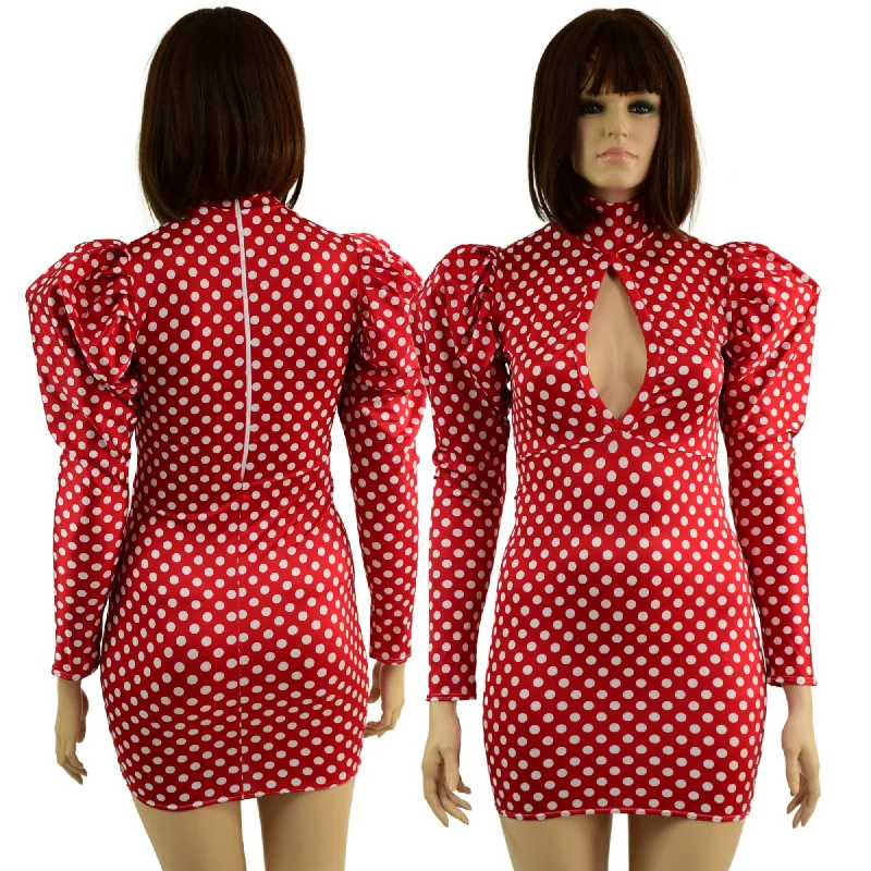 Women’s shift dresses for minimalist style -Polka Dot Bodycon Mini Dress with Victoria Sleeves