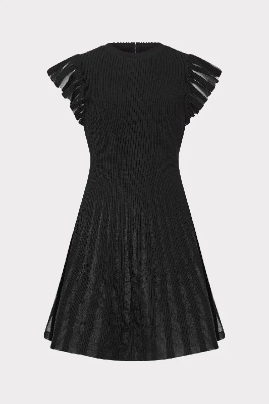 Women’s strapless dresses for summer events -Sheer Flutter Sleeve Knit Mini Dress