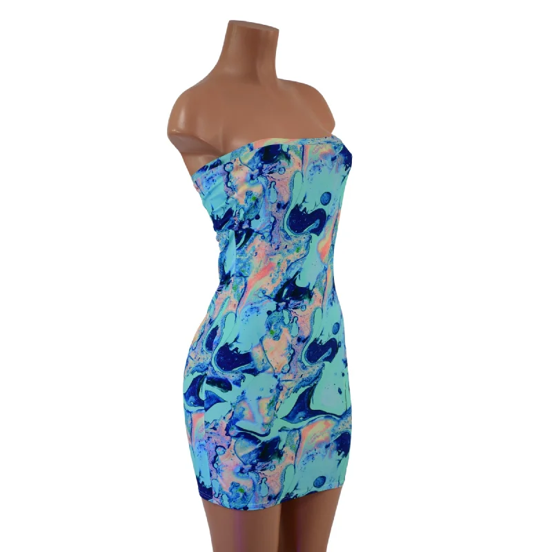 Women’s square neck dresses for classic elegance -Strapless Lapis Lagoon Mini Dress