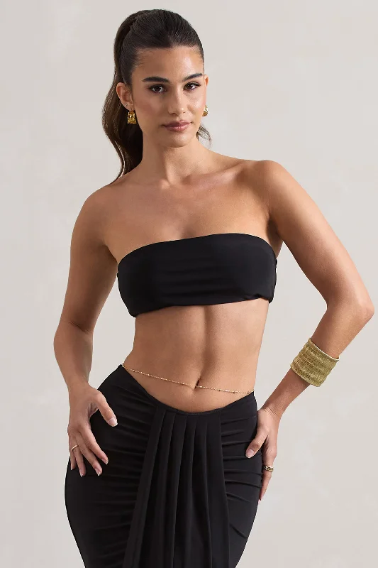 Women’s chiffon tops for airy, light feel -Vada | Black Bandeau Crop Top