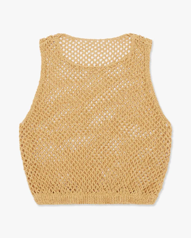 Women’s polo tops for preppy style -Crochet Ruched Crop Top | Desert