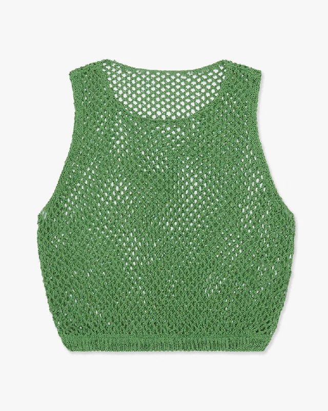 Women’s ribbed tops for textured look -Crochet Ruched Crop Top | Palm Green