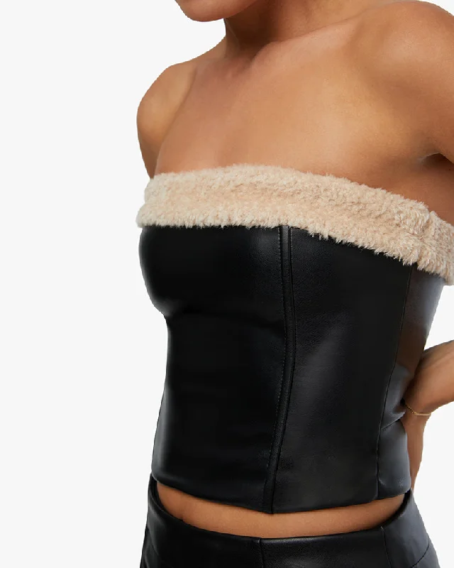 Women’s maternity tops for stylish comfort -Faux Fur Corset Top | Black x Ivory