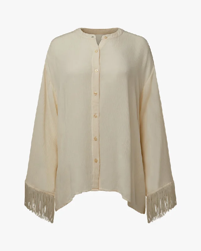 Women’s off-the-shoulder blouses for summer vibes -Fringe Button Up | Off White