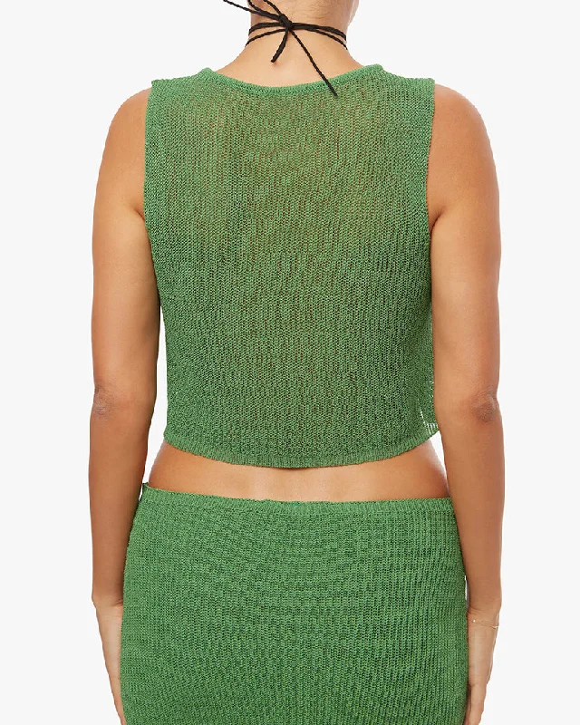 Women’s halter neck tops for elegant style -Knit Tie Front Crop Top | Palm Green