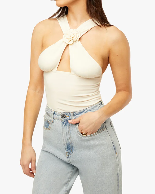 Women’s tie-front tops for added detail -Rose Halter Top | Antique White