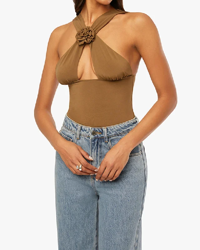 Women’s casual v-neck tees for everyday wear -Rose Halter Top | Brown