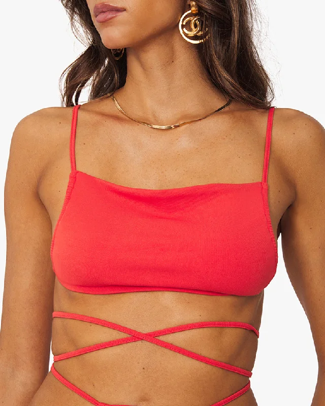 Women’s wraparound blouses for fashionable flair -Ruched Bandeau Jersey Knit Top | Cherry Red