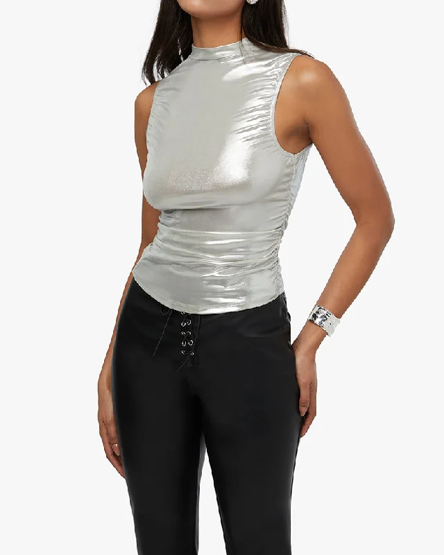 Women’s workout tops for active lifestyles -Ruched Turtleneck Top | Silver