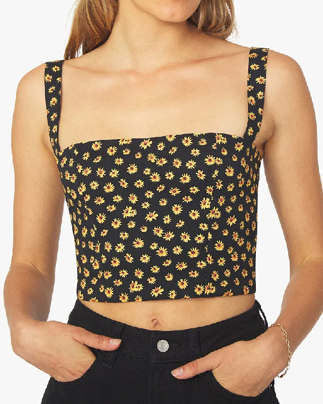 Women’s off-shoulder tops for summer nights -Straight Neck Ditsy Daisies Corset | Black