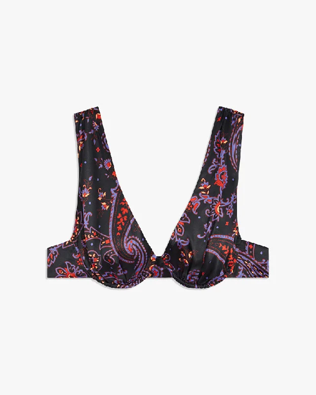 Women’s satin camisole tops for silky comfort -Underwire V-Neck Paisley Top | Black Multi