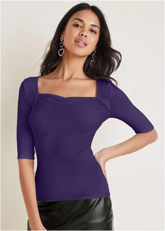 Women’s velvet wrap dresses for evening glamour -Sweetheart Short Sleeve Top - Violet Indigo